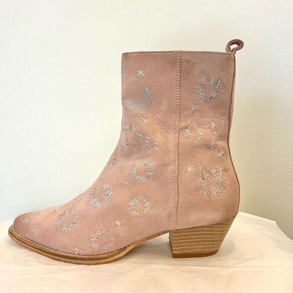 Free People Suede Embroidered Bowers Boots In Perfect Pink Size 7.5 (38) NIB - Picture 9 of 16